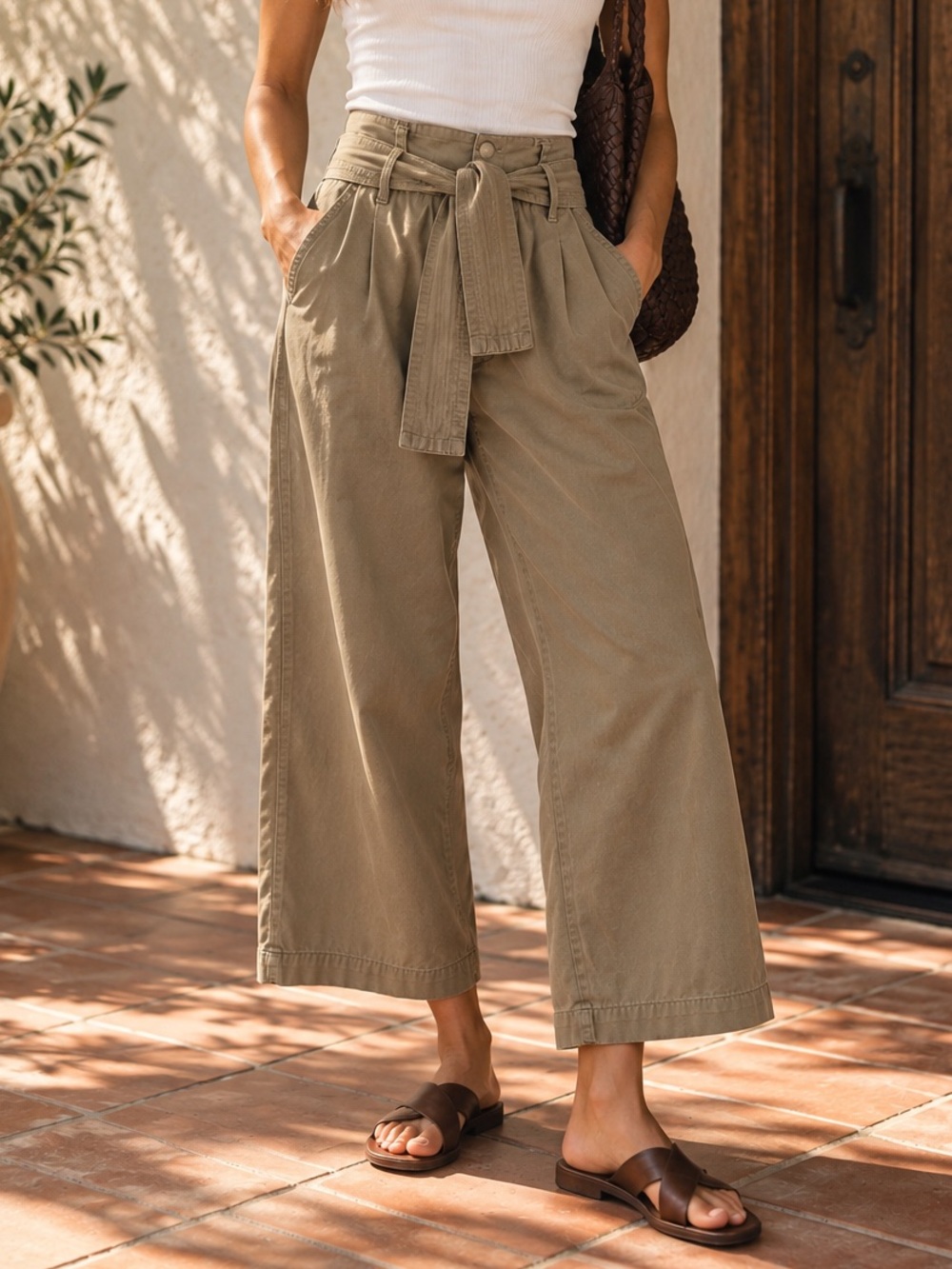 billabong now or never high rise wide leg belted pants khaki olive 27